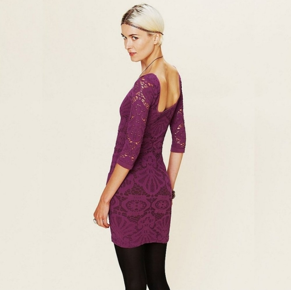 🔥🔥$8.00 Free People Fuchsia Lace Long Sleeve Dress. NWT Size XS/S - Picture 5 of 12